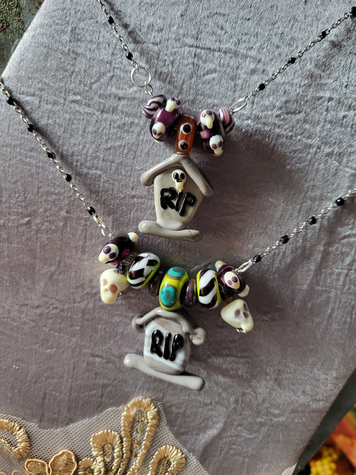 Glass Tombstone (Purple Themed) Pendant Necklace