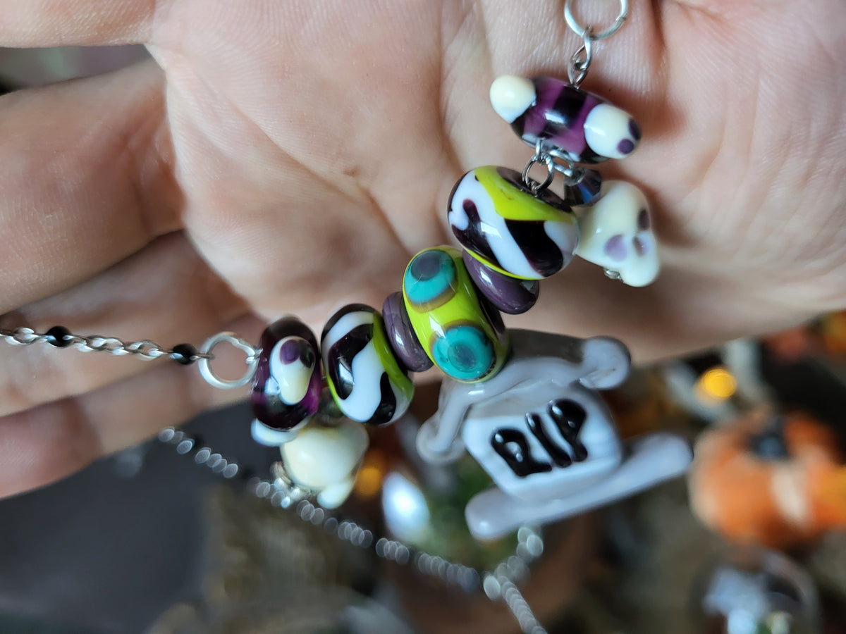 Glass Tombstone (Purple Themed) Pendant Necklace