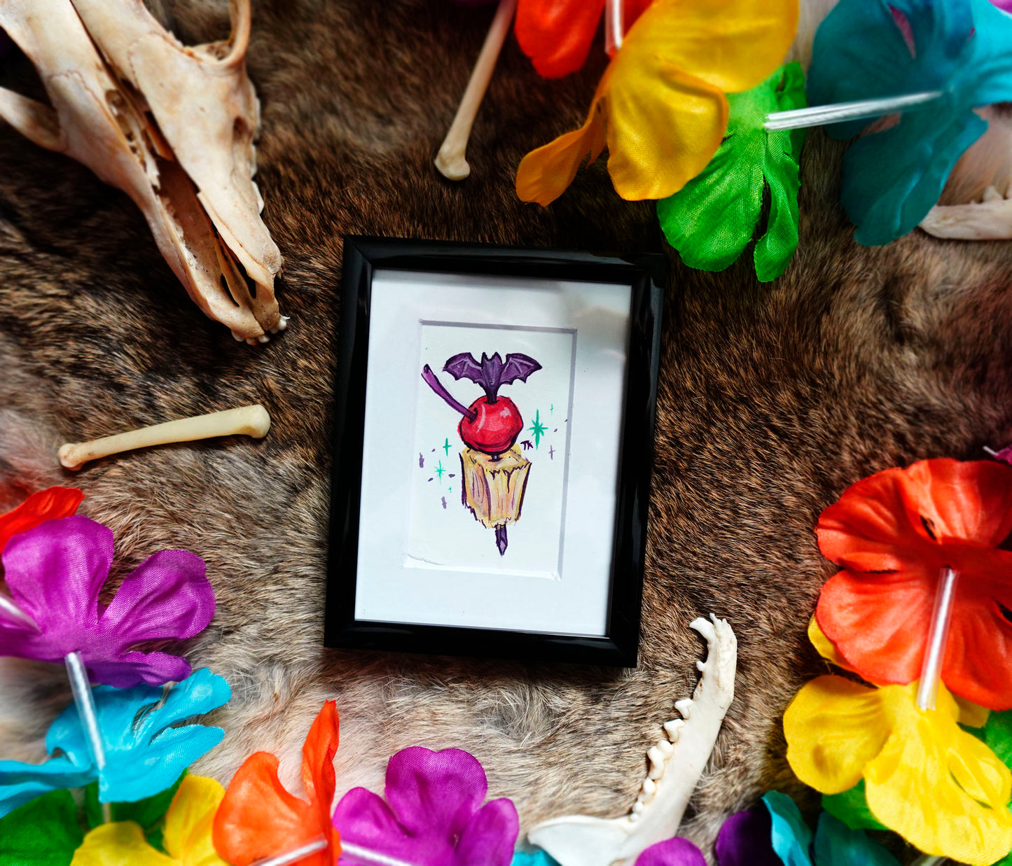 Fuity Bat Spear Spooky Tiki Original Mini Painting