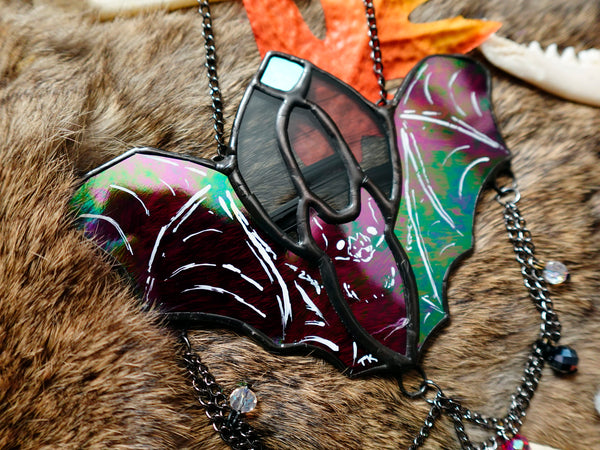 Red Mini Cathedral Bat Stained Glass Sun Catcher