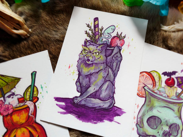 Catgoyle Tiki Drink Fine Art Print