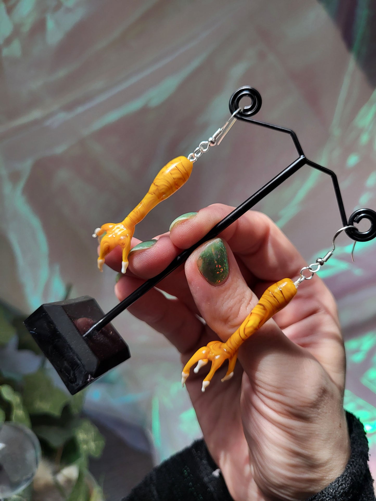 Baba Yaga's Chicken Feet Glass Bead Earrings