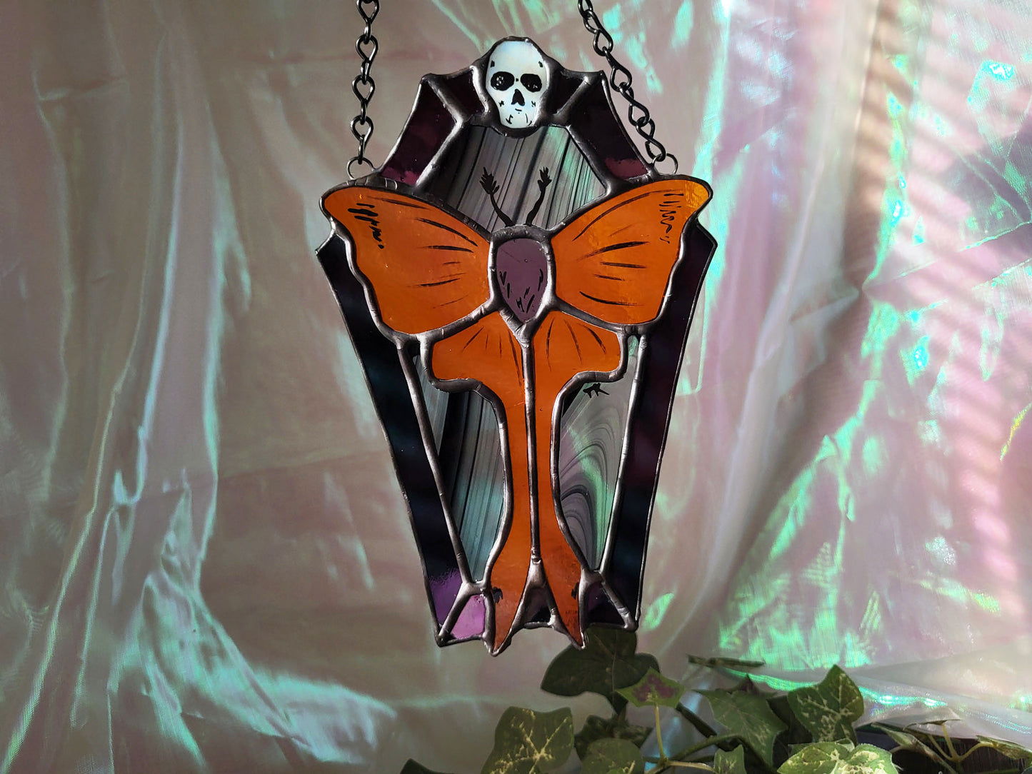Coffin Framed Moth Stained Glass Sun catcher