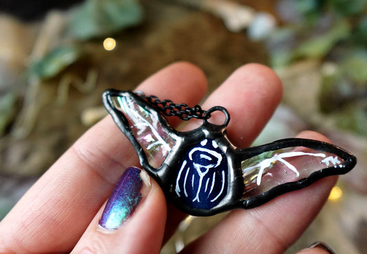 Galaxy Scarab Stained Glass Scrappie Charm Necklace