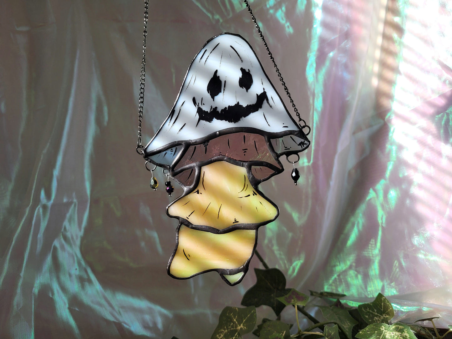 Ghost Mushroom Boi Stained Glass Suncatcher
