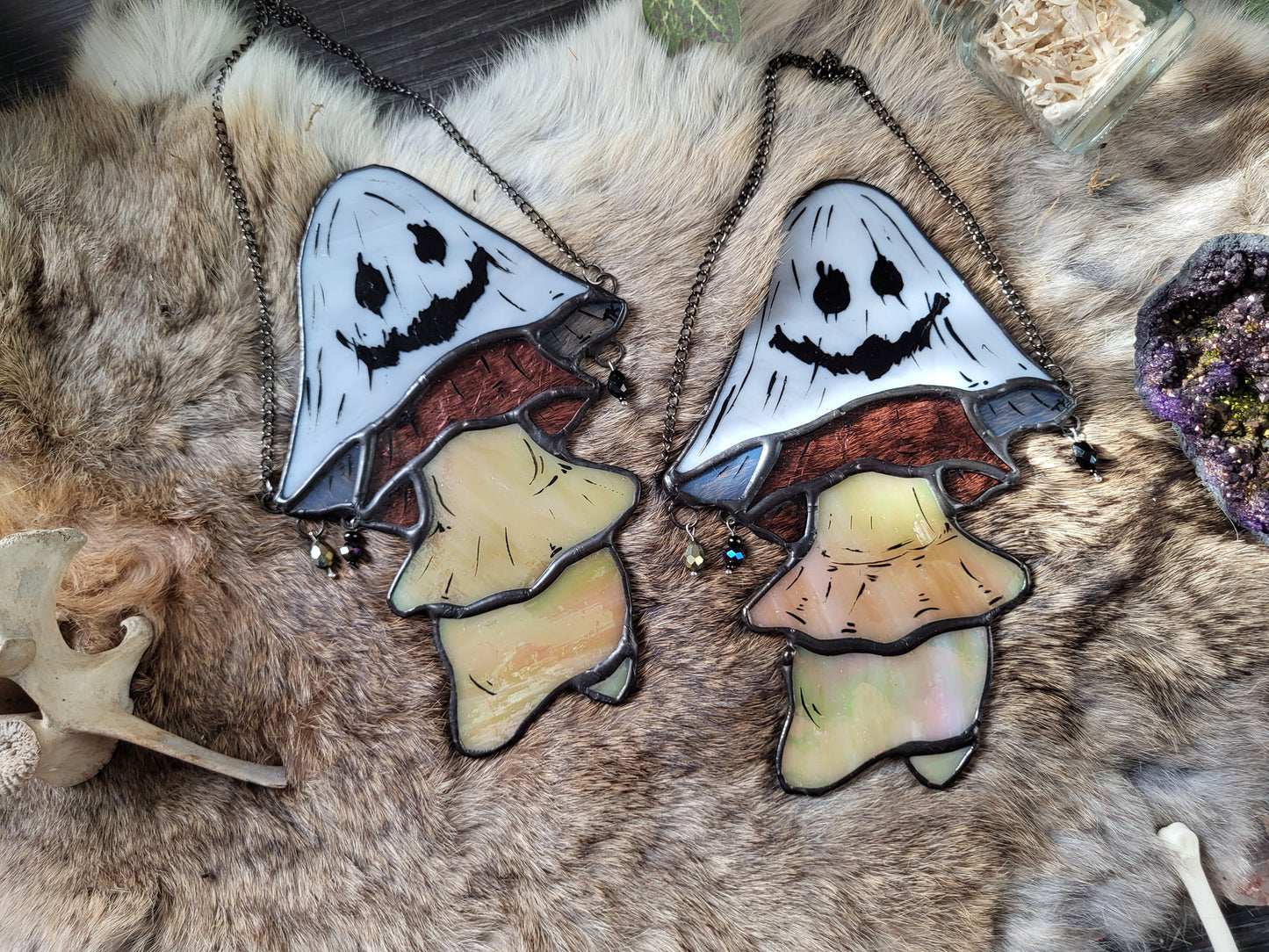 Ghost Mushroom Boi Stained Glass Suncatcher