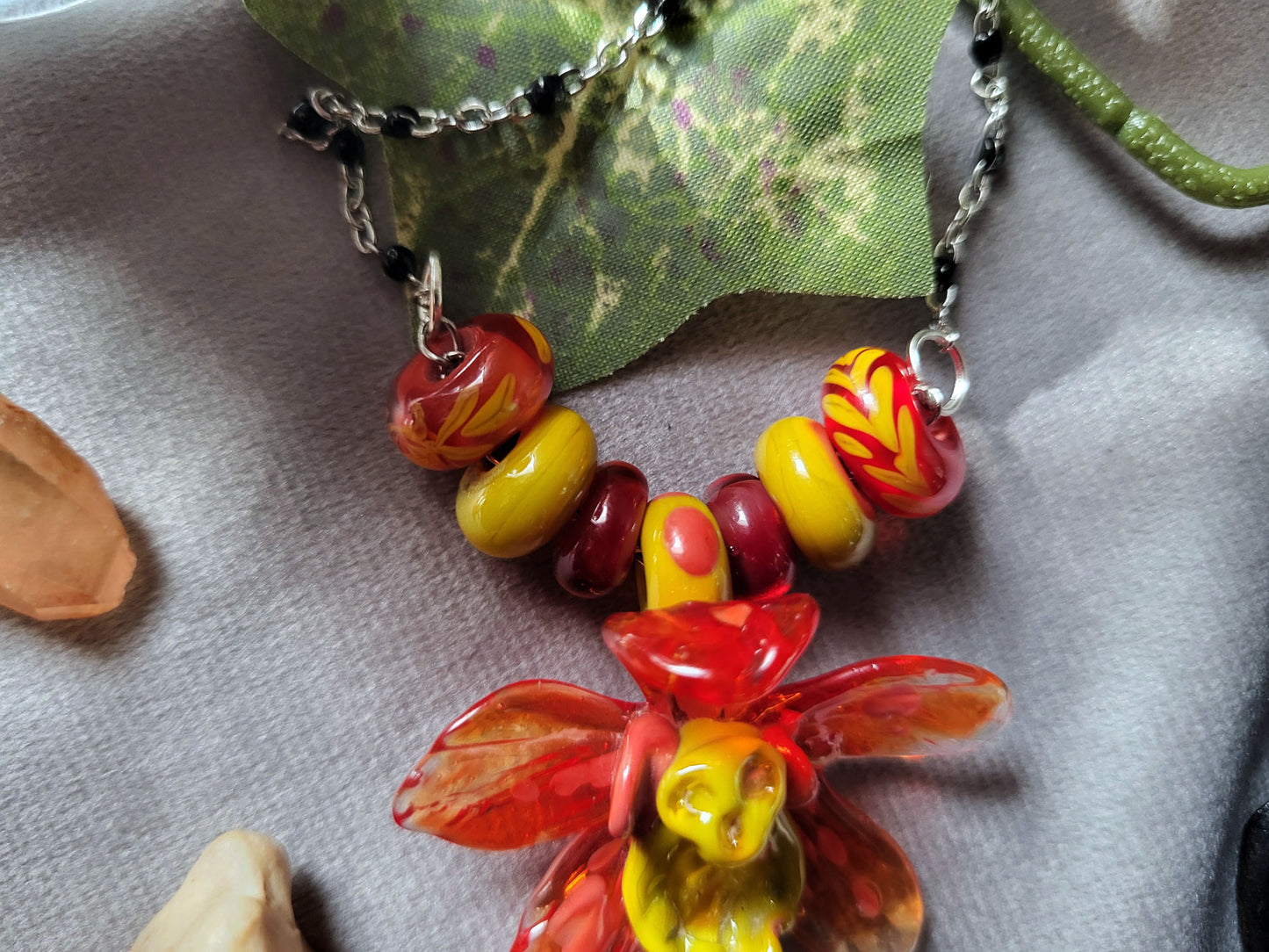 Ghost Orchid Glass Bead Statement Necklace