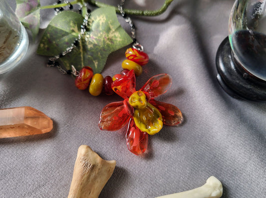 Ghost Orchid Glass Bead Statement Necklace