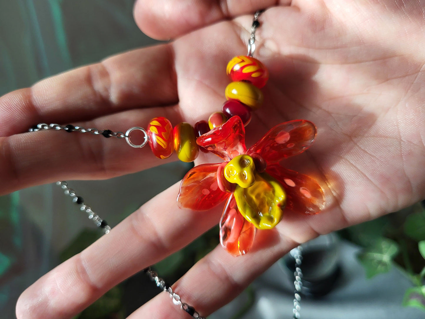 Ghost Orchid Glass Bead Statement Necklace