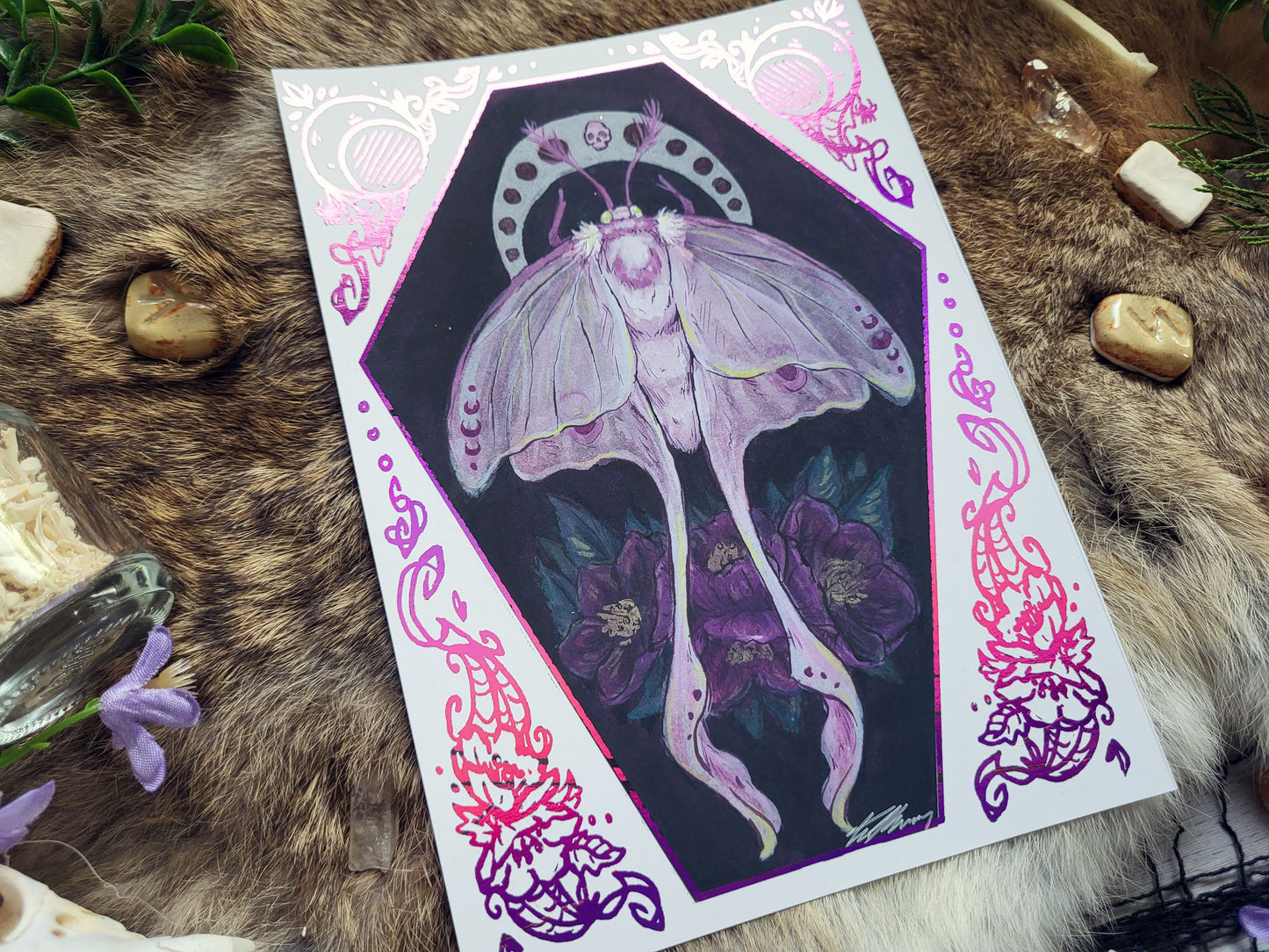 Midnight Moth Hand Embellished Fine Art Print