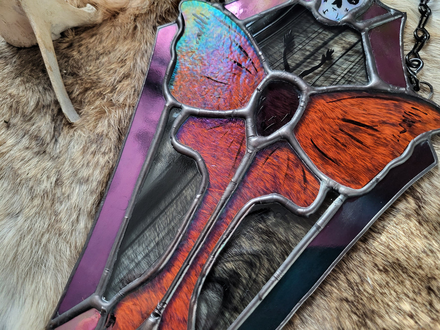 Coffin Framed Moth Stained Glass Sun catcher
