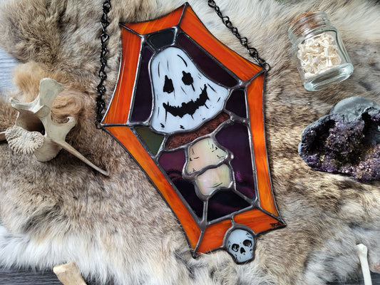 Coffin Framed Ghost Mushroom Boi Stained Glass Suncatcher