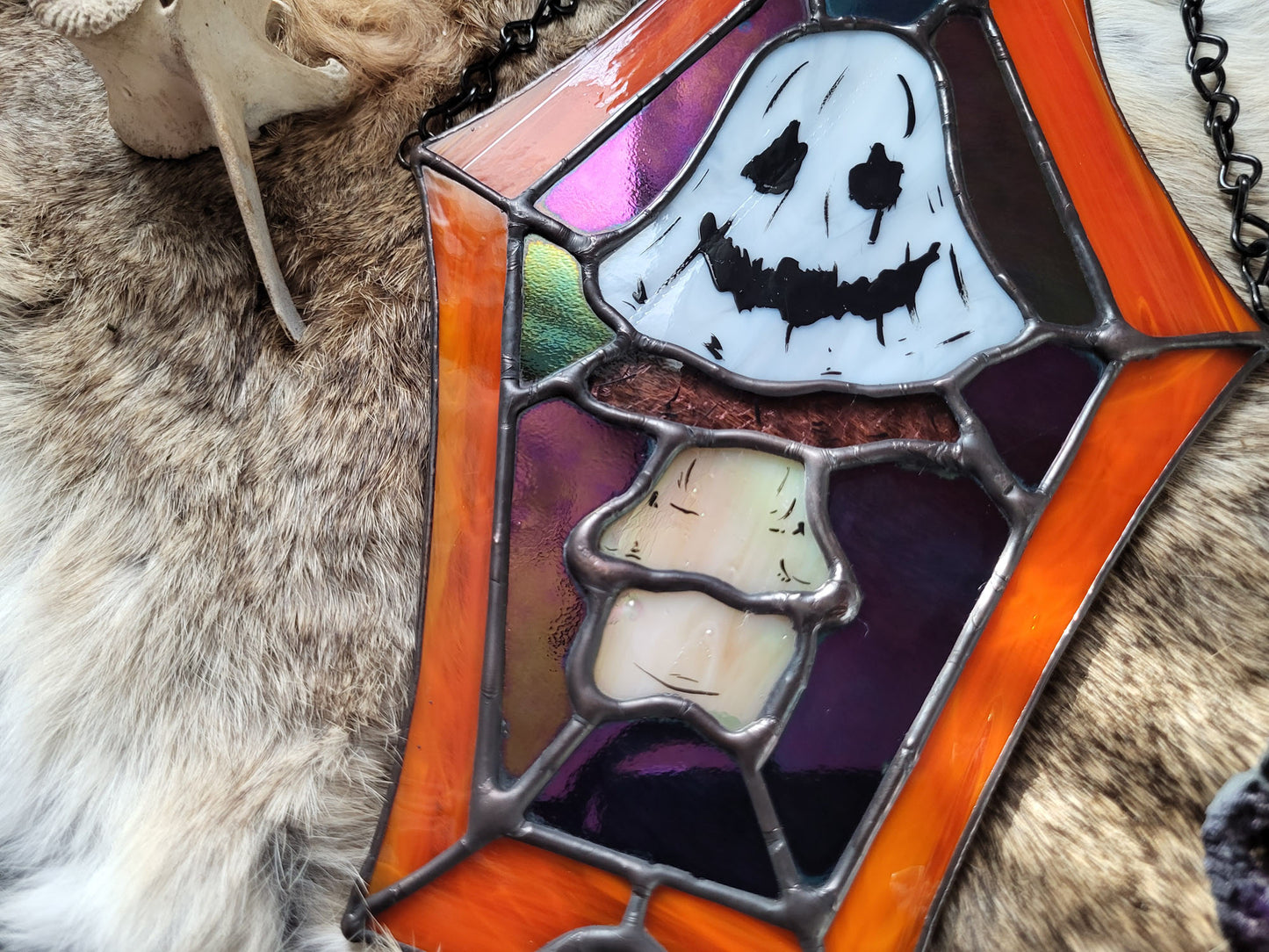 Coffin Framed Ghost Mushroom Boi Stained Glass Suncatcher