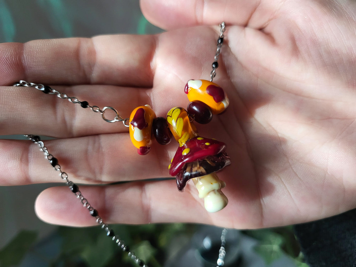 Mushroom Glass Bead Statement Necklace