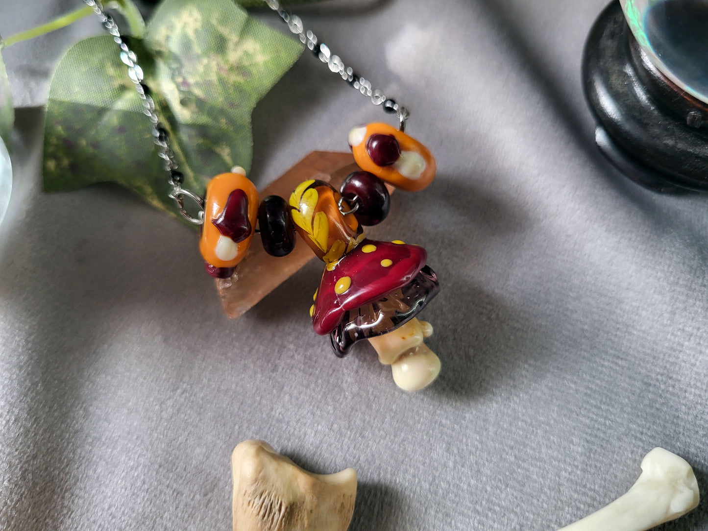 Mushroom Glass Bead Statement Necklace