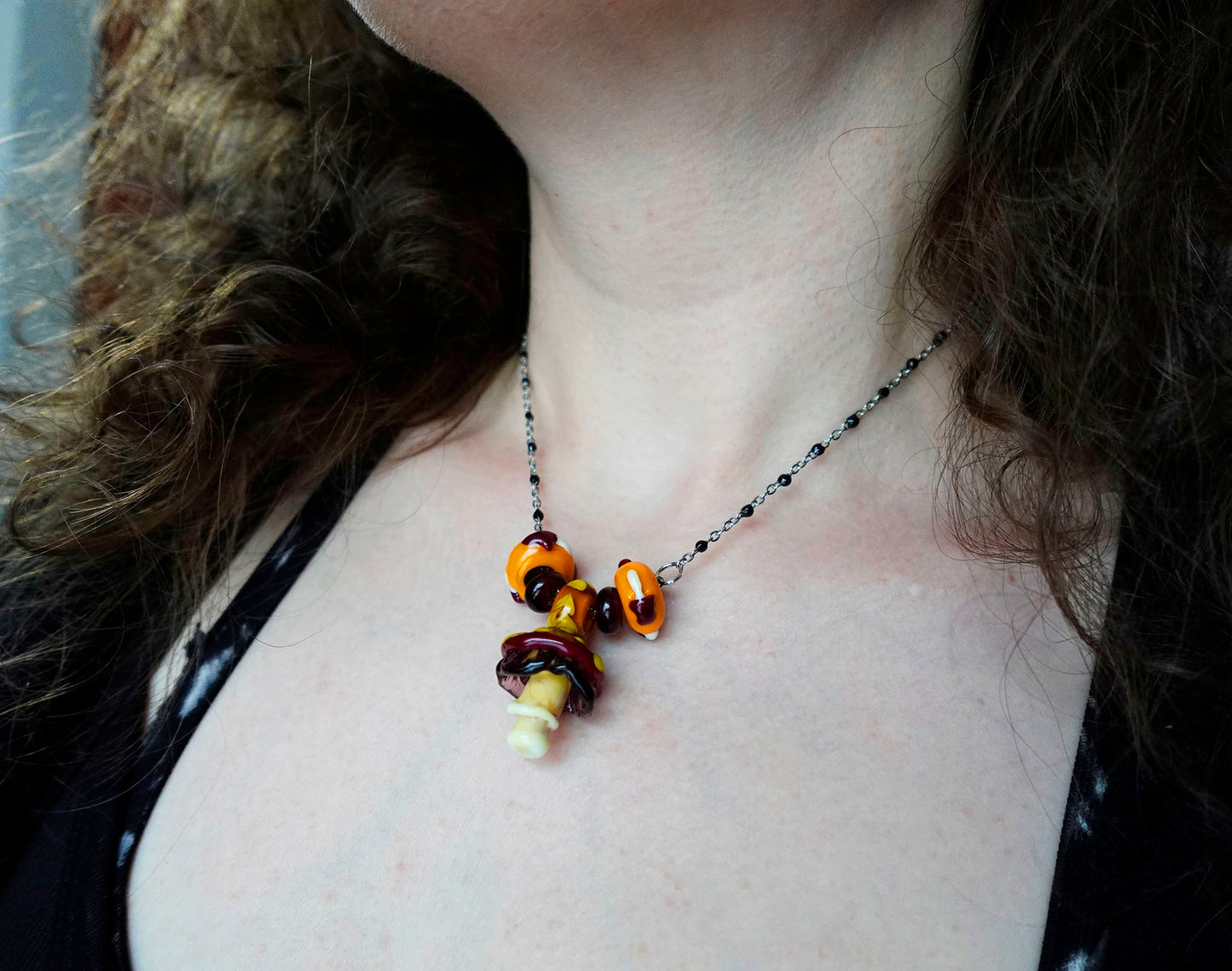 Mushroom Glass Bead Statement Necklace