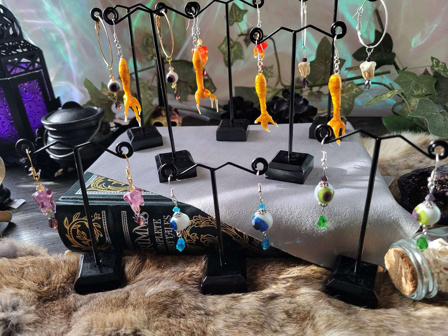 Baba Yaga's Chicken Feet Glass Bead Earrings