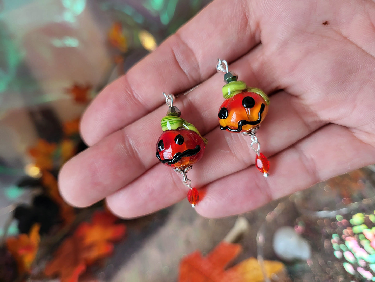 Tiny Pumpkins Glass Bead Earrings