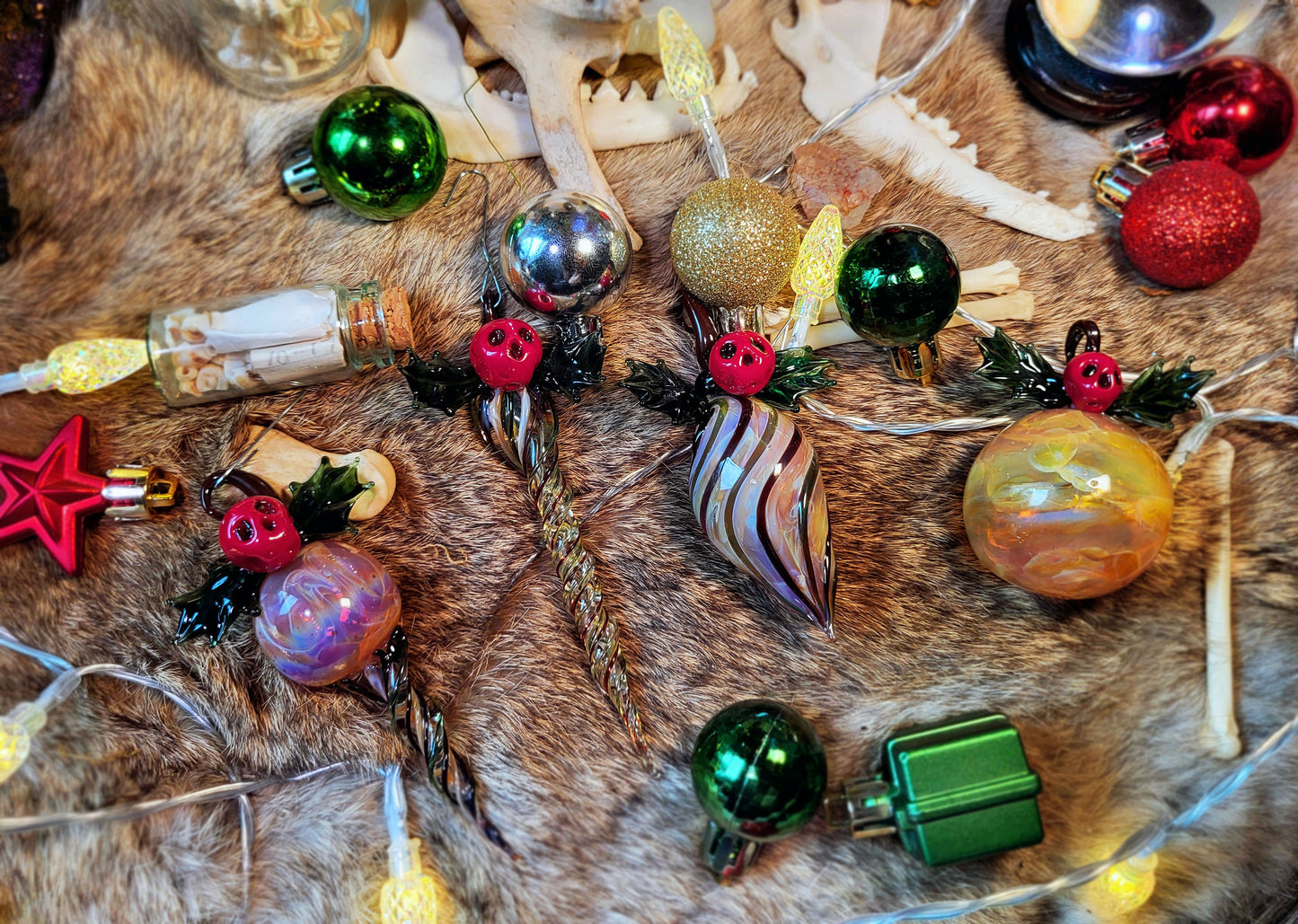 PRE ORDER Holly Jolly Hand-Blown Glass Ornaments
