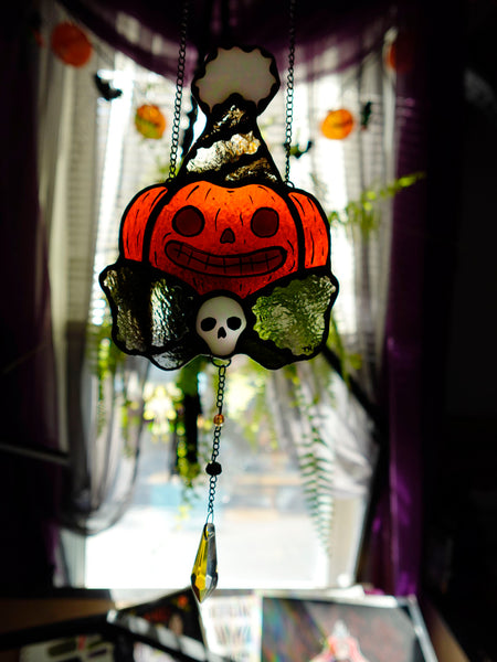 Party Pumpkins Stained Glass Suncatchers