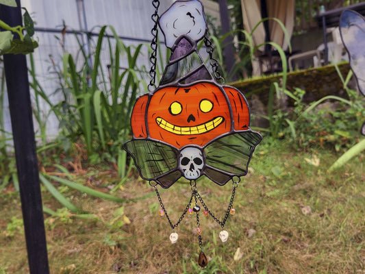 Party Pumpkin Stained Glass Sun Catcher