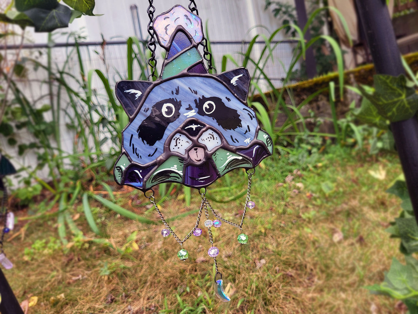 Party Raccoon Stained Glass Sun Catcher