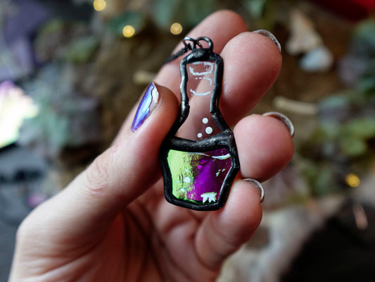 Pink/Green Potion Stained Glass Scrappie Charm Necklace