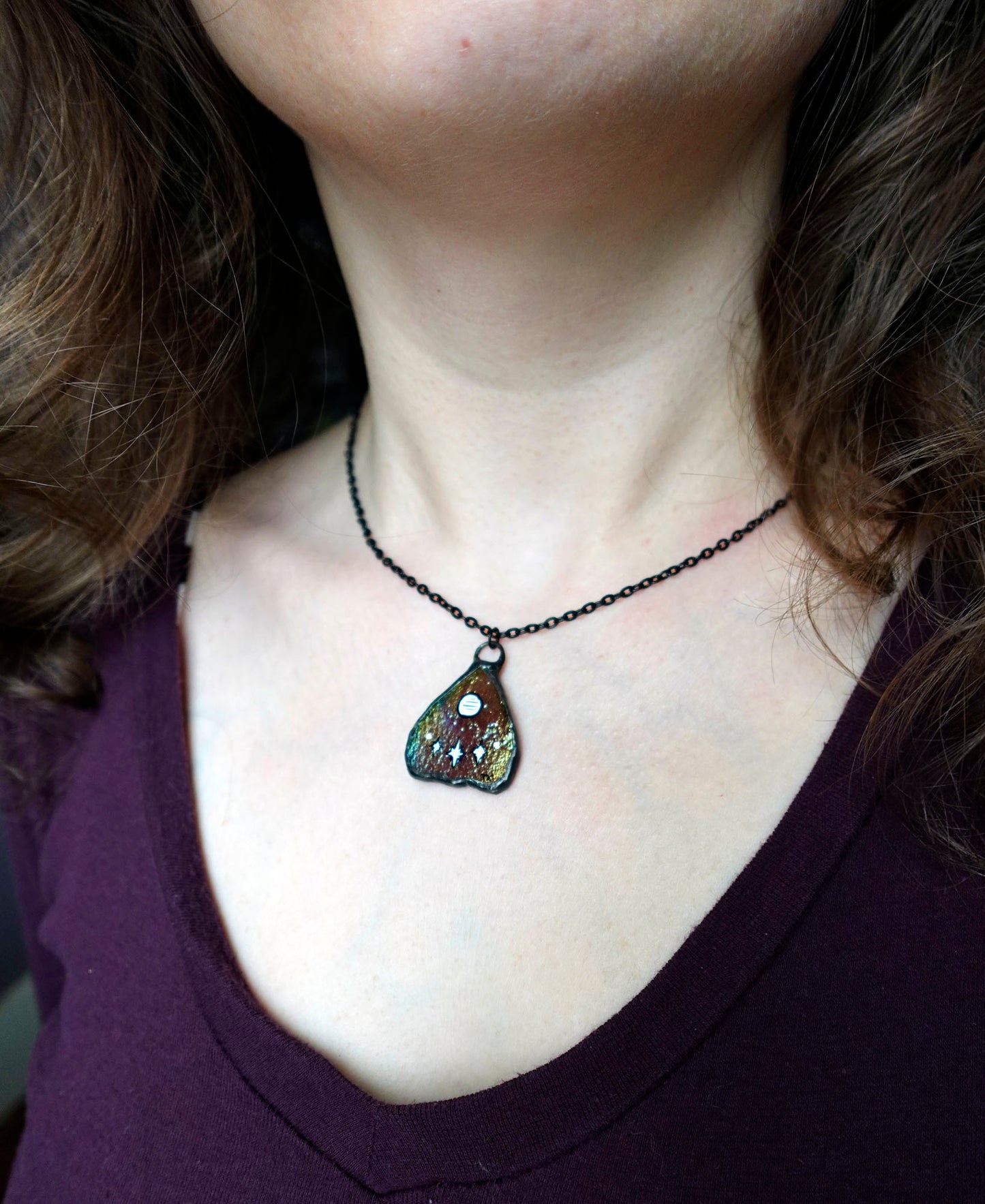 Pink Planchette Stained Glass Scrappie Charm Necklace