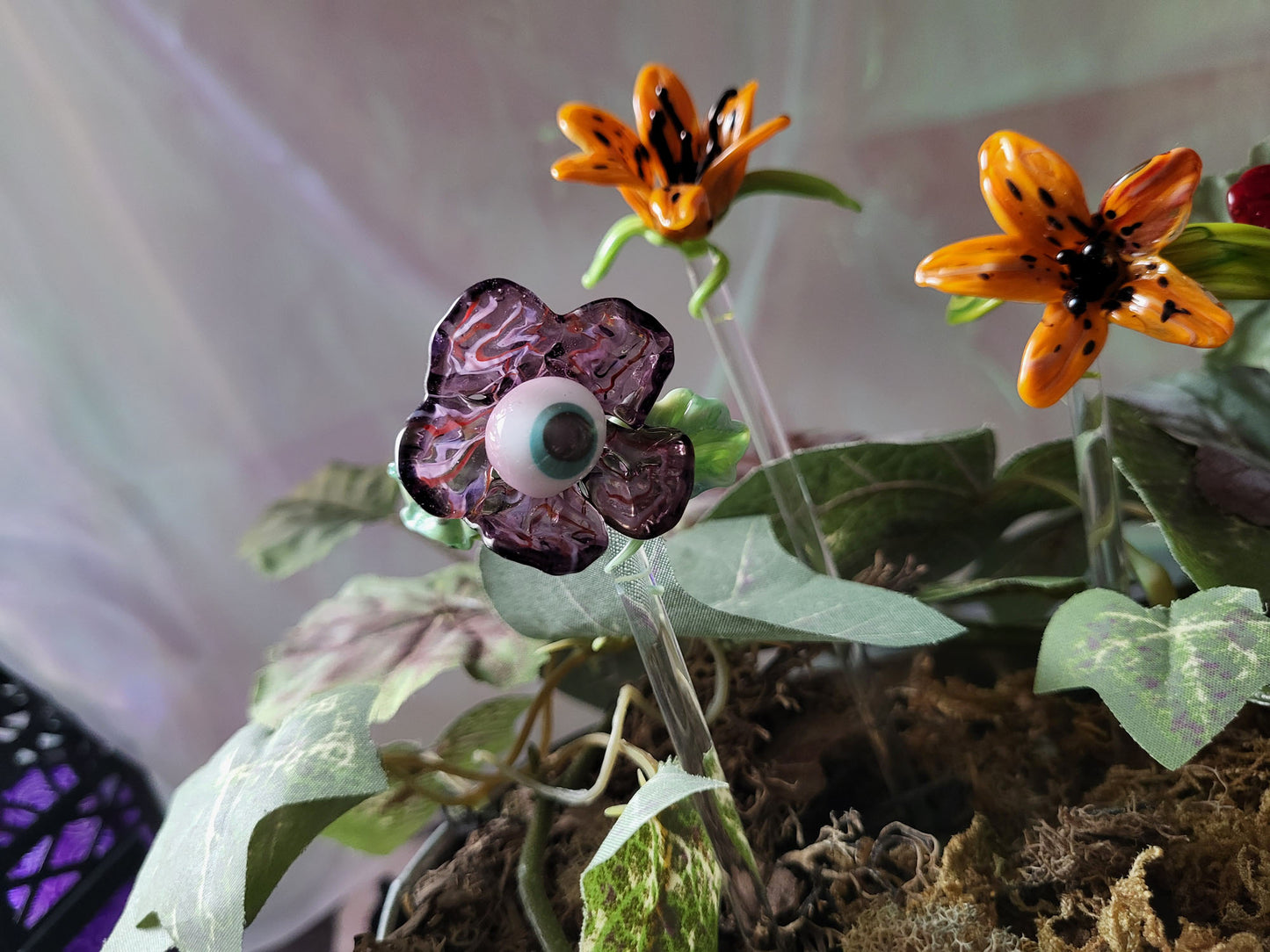 Spooky Flower Glass Plant Stakes