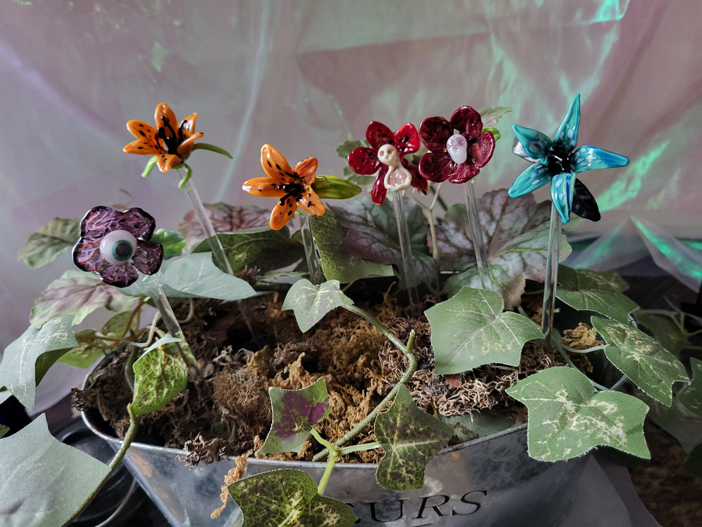 Spooky Flower Glass Plant Stakes