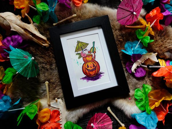 Pumpkin Spooky Tiki Drink Original Painting