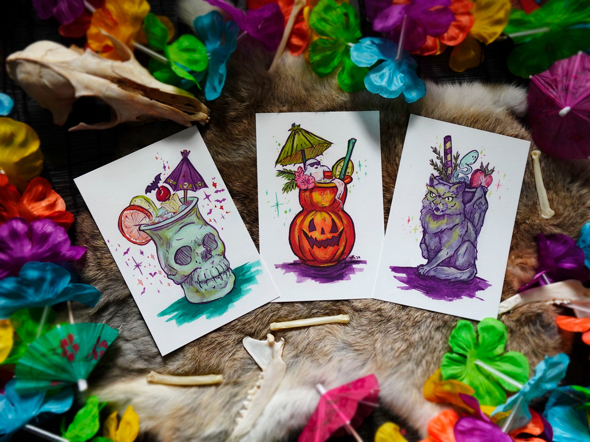 Spooky Tiki Drinks Set Fine Art Prints