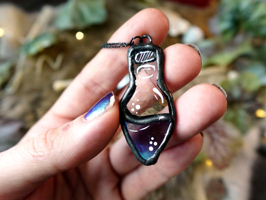 Purple Iridescent Potion Stained Glass Scrappie Charm Necklace