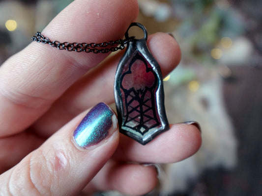 Red/silver Cathedral Window Stained Glass Scrappie Charm Necklace
