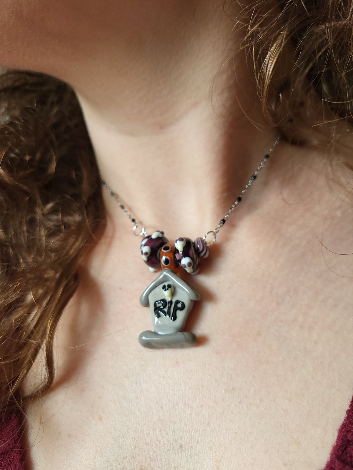 Glass Tombstone (Orange Themed) Pendant Necklace