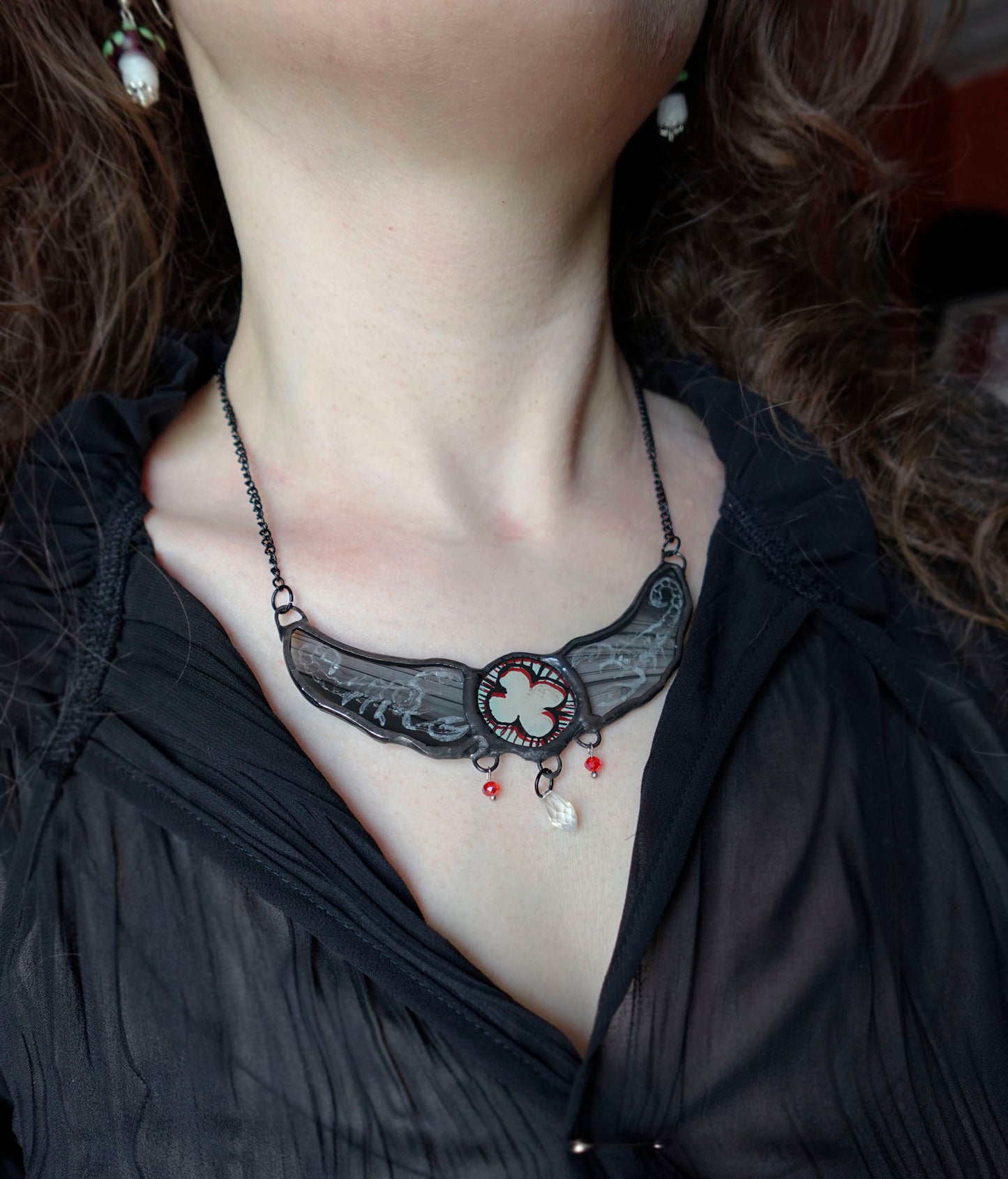 Scorpions on Smokey Black Stained Glass Statement Necklace