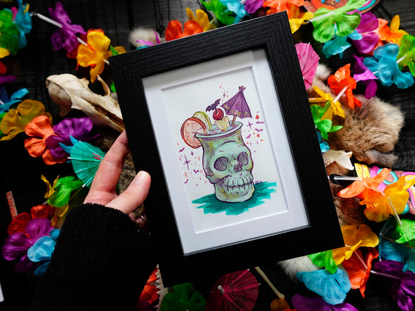 Skull Spooky Tiki Drink Original Painting