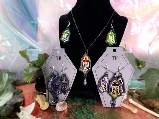 Gothic Cathedral Windows Stained Glass Jewelry Set