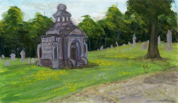 Cemetery Plein Air Landscape Original Watercolor Painting