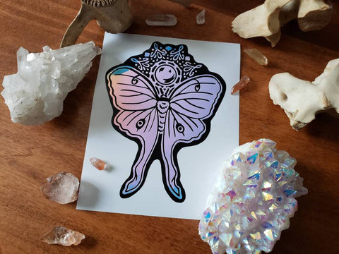 Little Luna Moth Holographic Vinyl Decal