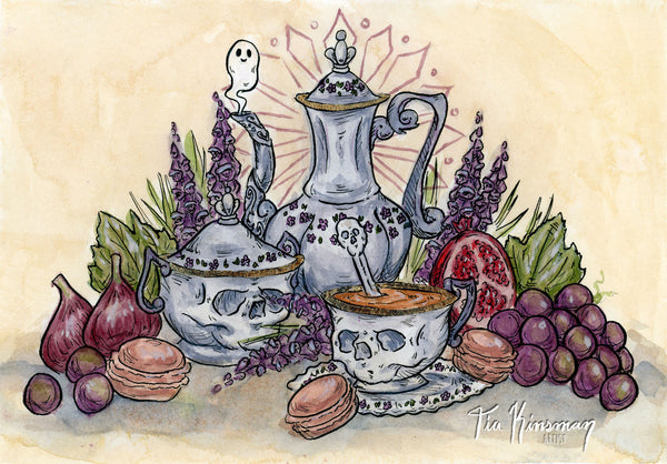 Haunted Tea Party Hand Embellished Fine Art Print