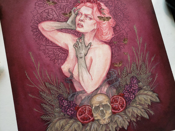 The Descent of Persephone Watercolor and Gouache Painting