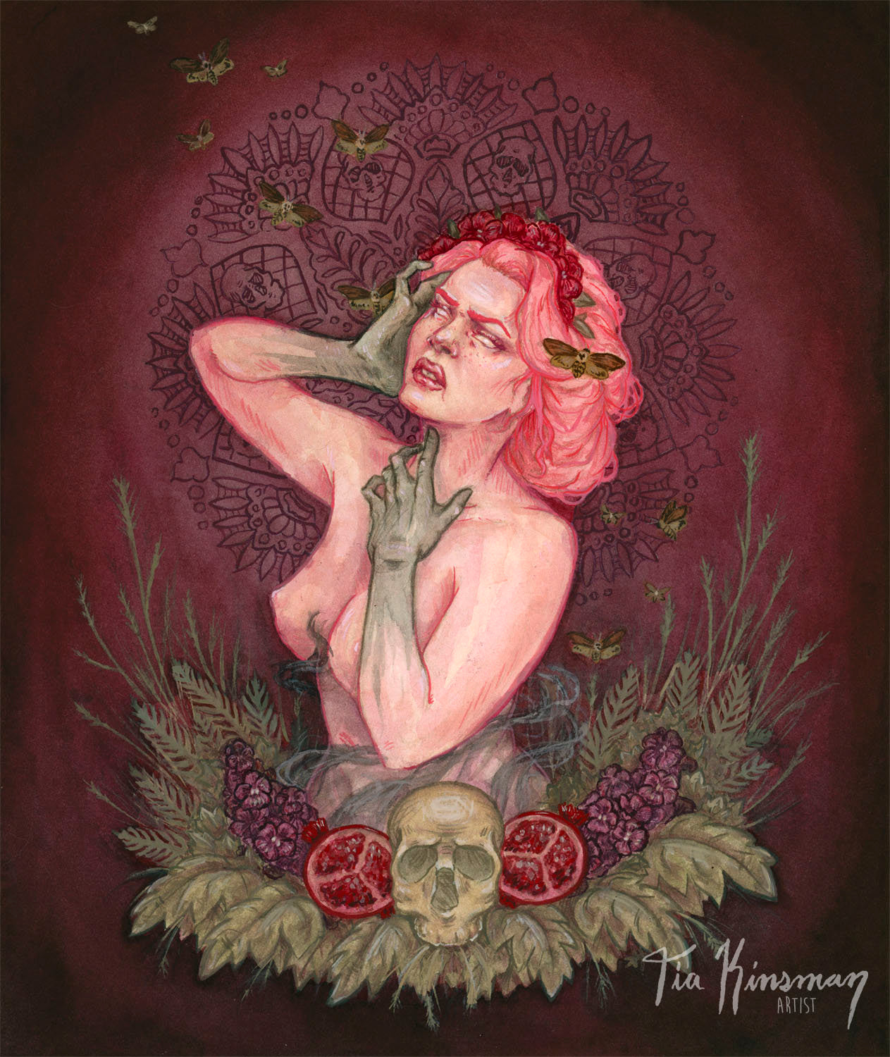 The Descent of Persephone Watercolor and Gouache Painting