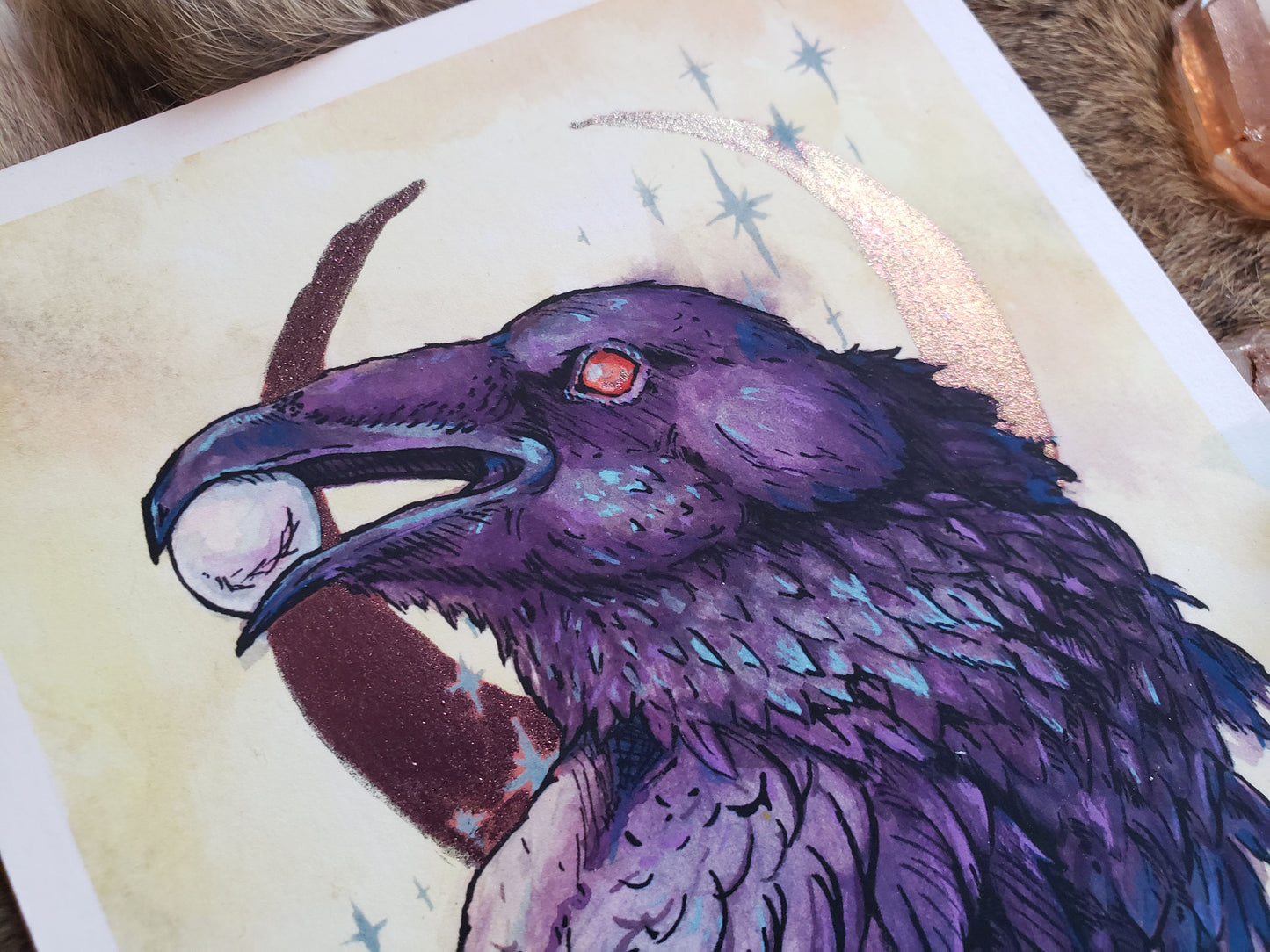 Watercolor Raven Study Hand Embellished Fine Art Print