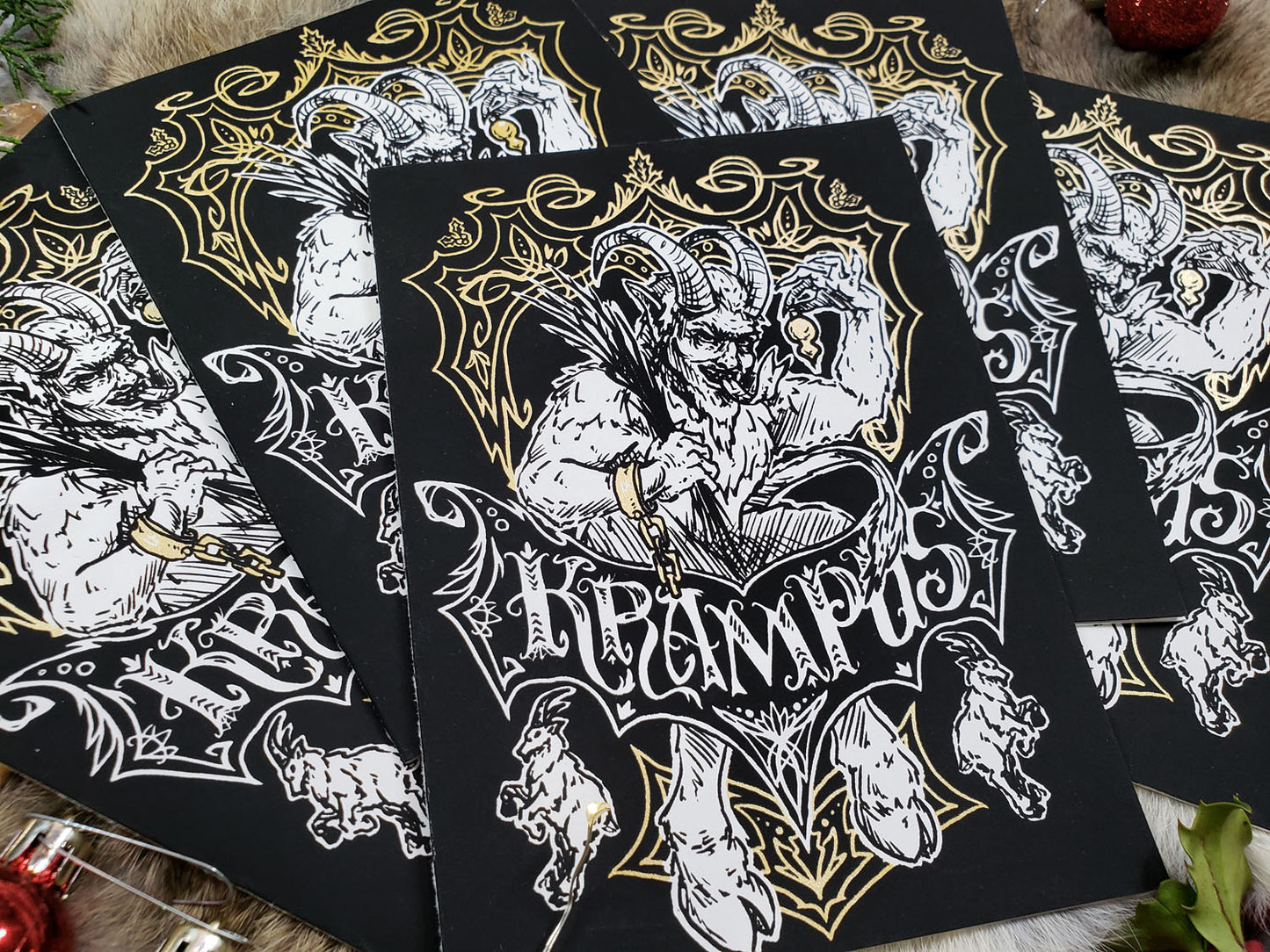 Gold Krampus Hand Printed Cards