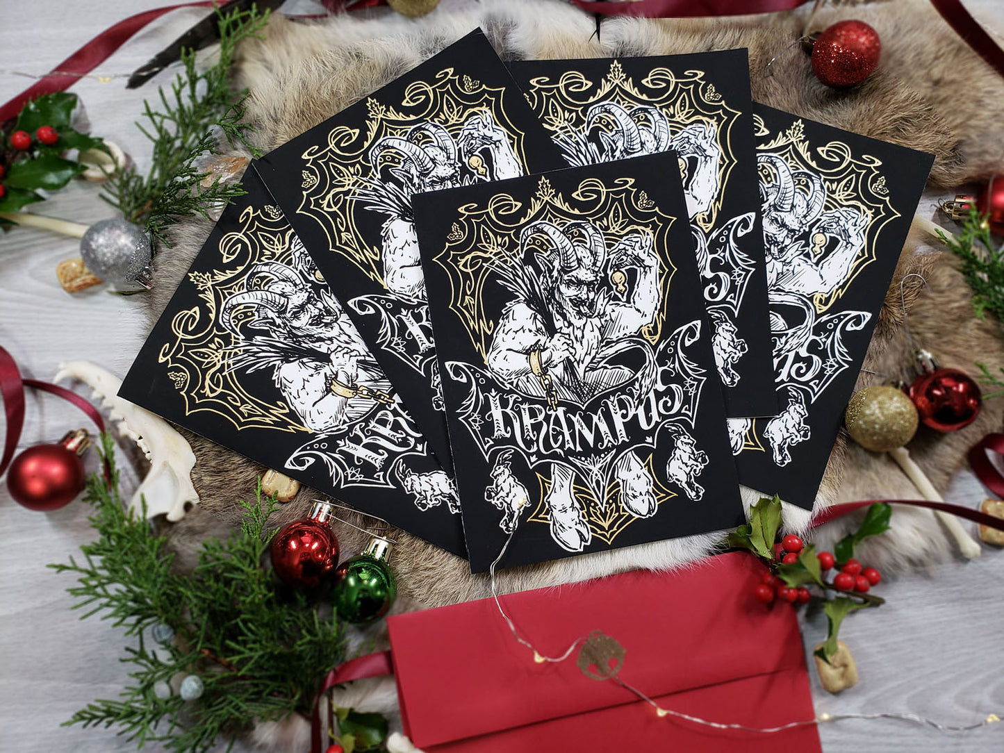 Gold Krampus Hand Printed Cards