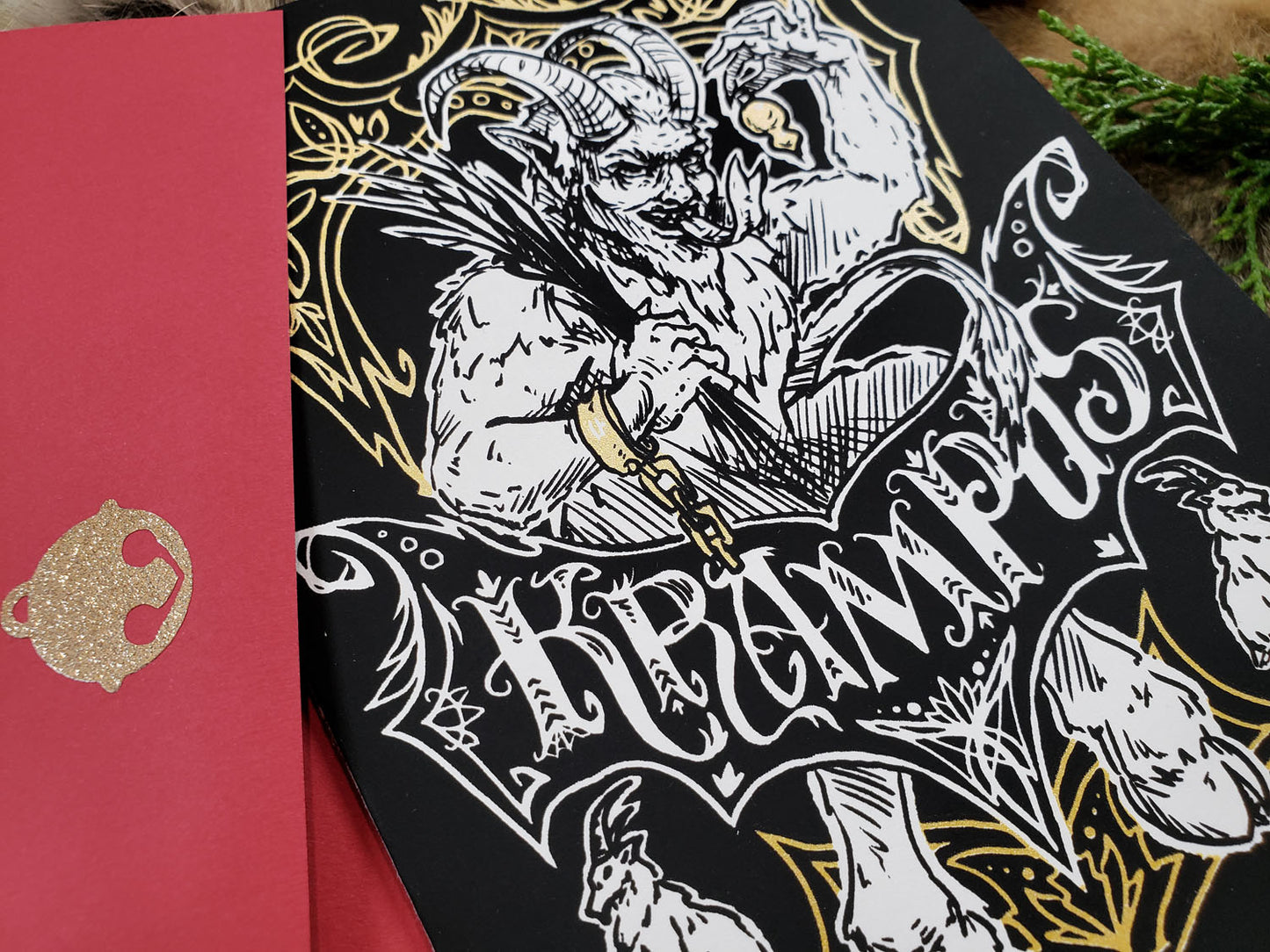 Gold Krampus Hand Printed Cards