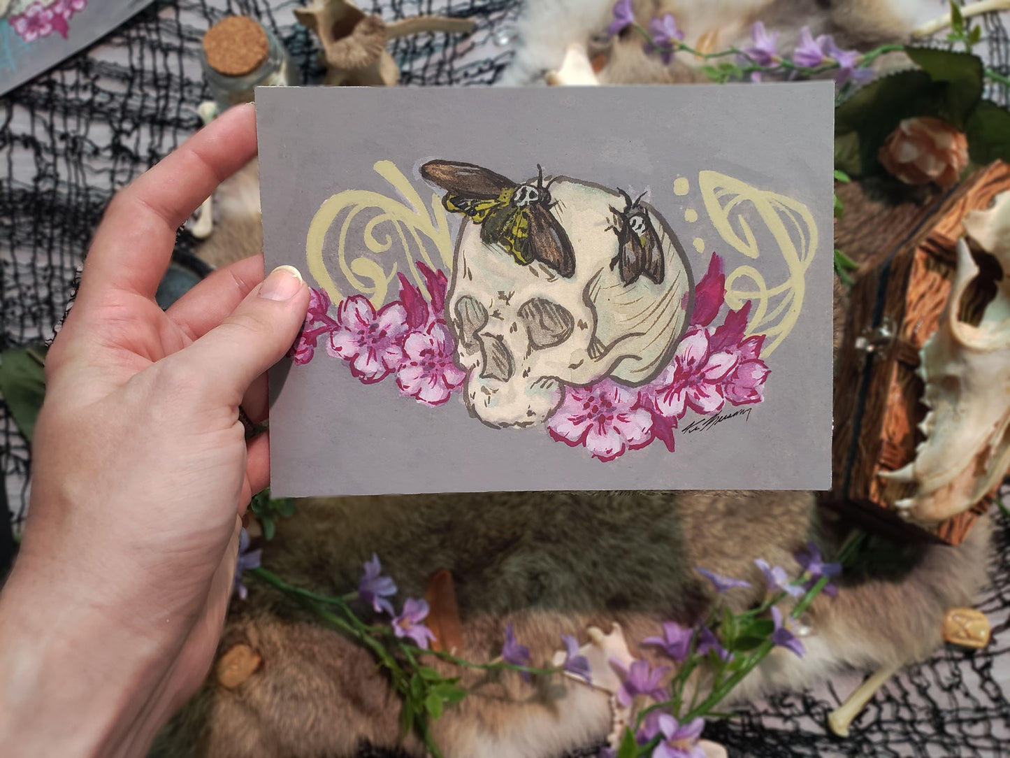 Skull and Death's Head Moth Mini Print