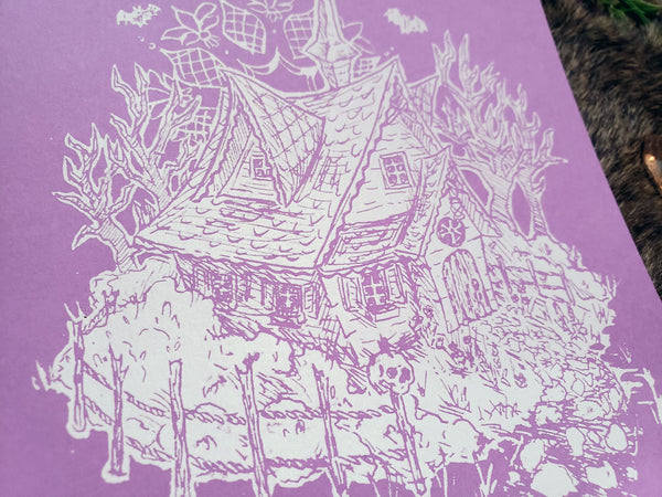 Limited Purple Victorian Cottage Hand Screen Printed Fine Art Print