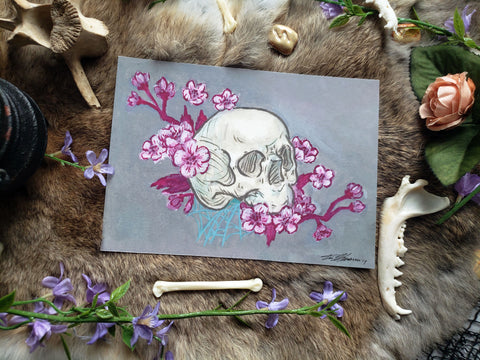 Floral Skull Death's Head Moth Mini Print